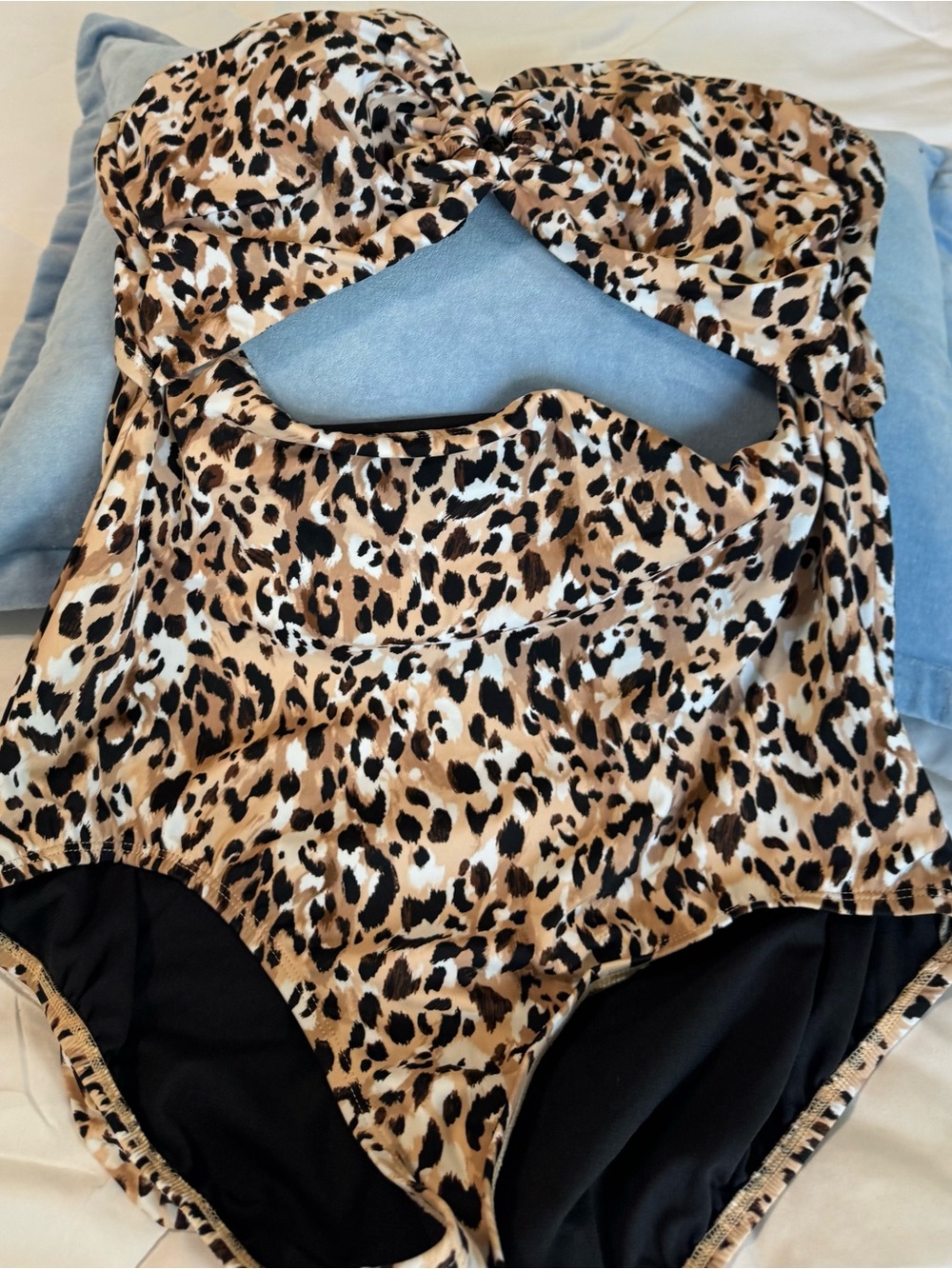 Time and Tru Leopard Print One-Piece Swimsuit in Tan and Black